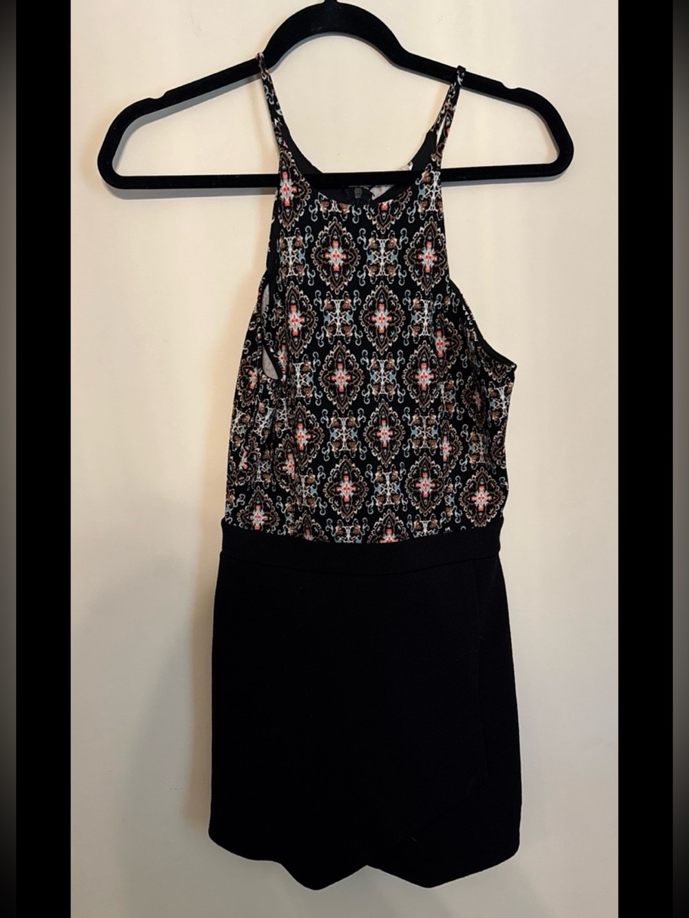 Black Patterned Halter Romper
